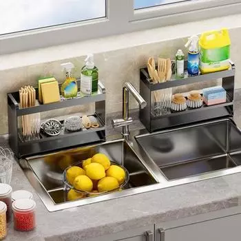 Подставка для хранения держателя губки Yousheng, устойчивая к коррозии, прочная, несущая многофункциональная кухонная мойка S серый