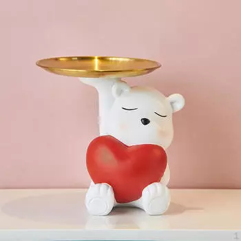 Подставка для хранения медведя, симпатичные скульптуры животных, держатель для ключей из смолы, серьги, органайзер для стола Flower Bear