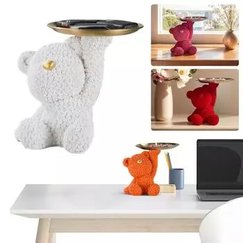 Подставка для хранения роз и медведей, украшение для хранения конфет, многофункциональная статуэтка медведя, декоративный поднос, фигурки медведей для гостиной, спальни красный