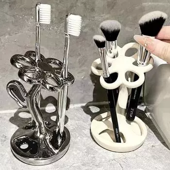 Подставка для хранения зубных щеток Высокая устойчивость Легко чистить Компактный размер Цветок бежевый