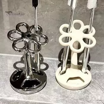 Подставка для хранения зубных щеток, высокая устойчивость, легко чистить, компактный размер, в форме цветка, керамическая подставка для хранения, многофункциональный держатель зубных щеток серебряный