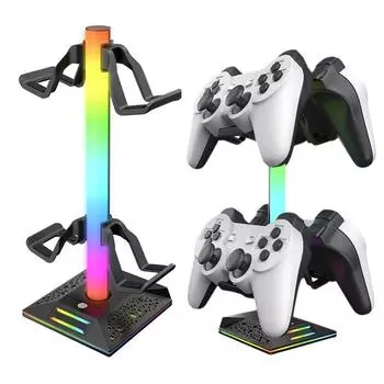 Подставка для игрового контроллера RGB с 10 световыми эффектами, держатель для наушников, стойка для демонстрации с 2 USB-зарядными устройствами, подставка для геймпада для PS5