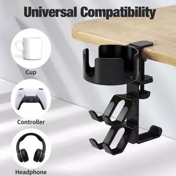 Подставка для игрового контроллера с держателем для чашки, держатель для наушников 3-в-1, прочный, выдерживающий большую нагрузку, простой в установке настольный органайзер для игрового контроллера белый