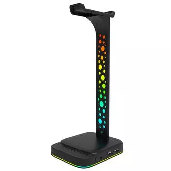 Подставка для игровой гарнитуры USB RGB с разъемом 3,5 мм и многофункциональным дисплеем чёрный