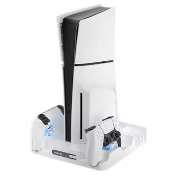 Подставка для игровой консоли, охлаждающая станция с двойным контроллером, зарядная станция, игровые слоты, совместимые с тонкими аксессуарами для игровой консоли PS5 белый