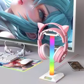 Подставка для игровых наушников RGB Glow Headset Rack с двумя портами USB, настольный кронштейн для дисплея, вешалка для гарнитуры для геймера PUBG