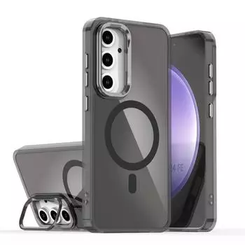 Подставка для камеры, беспроводной зарядный магнитный чехол для телефона Samsung S25 Ultra S24 FE S23 A56 A36 A16 A55 A06 A35, однотонный ударопрочный жесткий чехол для телефона из ПК Samsung S25 чёрный