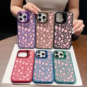Подставка для камеры Модный розовый чехол с леопардовым принтом и текстурой для iPhone 16 Pro Max 15 Pro 14 13 12 11 Матовый противоударный мягкий защитный чехол для объектива из ТПУ iPhone 16 чёрный