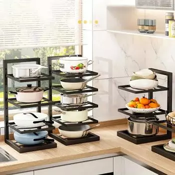 Подставка для кастрюль и горшков для кухонного шкафа, прочная, трех- и четырехъярусная, органайзер для кастрюль с прочной стальной конструкцией