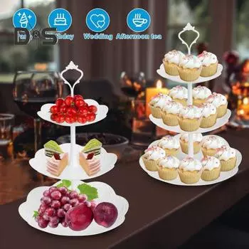 Подставка для кексов, башня, демонстрационная стойка для десертов, трехъярусная конструкция, не содержит бисфенол А, простая сборка, многоярусный поднос для сервировки торта на свадьбу Cherry Blossom