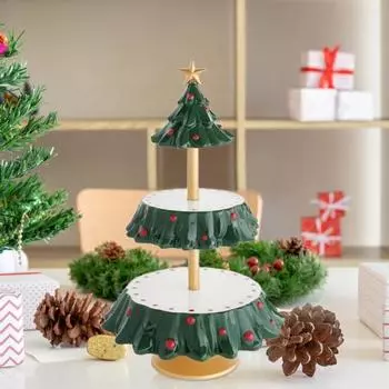 Подставка для кексов, двухслойная, реалистично выглядящая деревянная подставка для закусок в форме рождественской елки, декор для вечеринки, дома