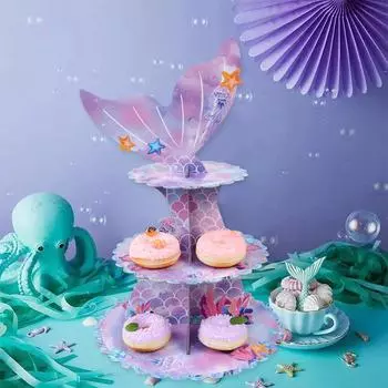 Подставка для кексов «Хвост русалки» Под морем Декор для вечеринки по случаю дня рождения «Русалочка» Декор для вечеринки по случаю дня рождения Для детей и девочек Товары для вечеринки