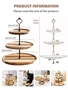 Подставка для кексов Leeseph из дерева, большой поднос для сервировки на 3 яруса, подставки для десертов в деревенском стиле для свадьбы, дня рождения, чаепития, кухни коричневый