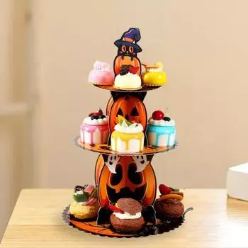 Подставка для кексов на Хэллоуин, 3-х уровневая картонная подставка с тыквой, подставка для полотенец, держатель подноса для сервировки десерта на Хэллоуин, жуткое украшение для вечеринки B