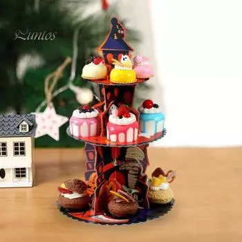 Подставка для кексов на Хэллоуин, 3-х уровневая картонная подставка с тыквой, подставка для полотенец, держатель подноса для сервировки десерта на Хэллоуин, жуткое украшение для вечеринки B