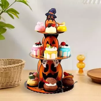Подставка для кексов на Хэллоуин, 3-х уровневая картонная подставка с тыквой, подставка для полотенец, держатель подноса для сервировки десерта на Хэллоуин, жуткое украшение для вечеринки B