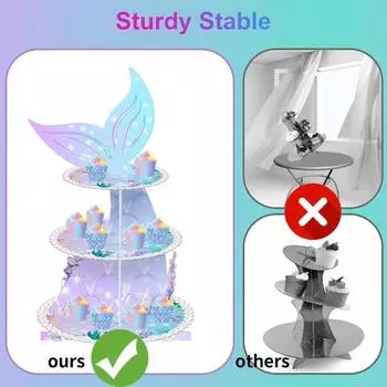Подставка для кексов «Русалочка», 3-х уровневая башня, простая установка, сувениры на день рождения, прочный многоразовый держатель для торта синий/фиолетовый