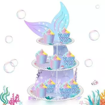 Подставка для кексов «Русалочка», 3-х уровневая башня, простая установка, сувениры на день рождения, прочный многоразовый держатель для торта синий/фиолетовый