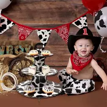 Подставка для кексов с рисунком коровы, декор для вечеринки по случаю дня рождения, 3-х уровневая подставка для торта, держатель для кексов, десертов, декор для вечеринки по случаю рождения ребенка