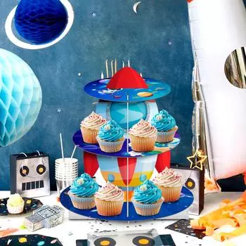 Подставка для кексов в космическом стиле, 3-х уровневая подставка для кексов в космическом стиле, подставка для десерта в космическом стиле, украшения для вечеринок в космическом стиле и украшения для дня рождения в космическом стиле as the picture синий