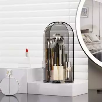 Подставка для кистей для макияжа, органайзер для хранения с пылезащитной крышкой, вращающийся на 360 градусов, держатель для косметики на столешнице