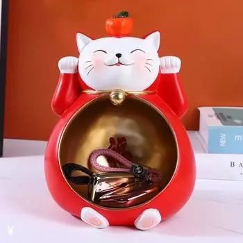 Подставка для ключей в виде статуэтки кошки на удачу, красная конфетница, миска для хранения ключей, декоративная корзина для ключей для прихожей дома, рождественские подарки на Новый год, аксессуары A