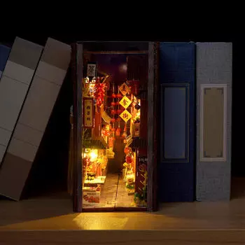 Подставка для книг из дерева для кукольного домика, набор для самостоятельного изготовления, 3D-деревянная головоломка, декор комнаты, креативность с подставкой для книг под светом