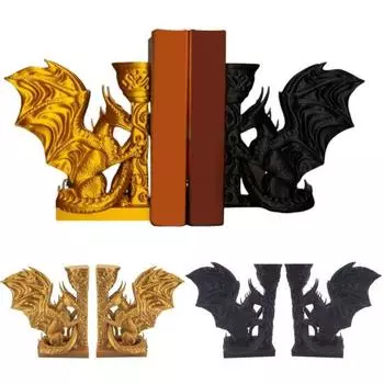 Подставка для книг в виде дракона, напечатанная на 3D-принтере, реалистичная подставка для книг в виде дракона, аксессуар для книжной полки, украшение для домашнего офиса, стола, гостиной Left золотистый