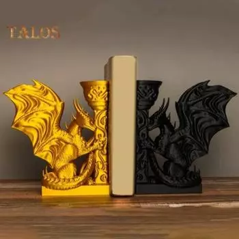 Подставка для книг в виде дракона, напечатанная на 3D-принтере, реалистичная подставка для книг в виде дракона, аксессуар для книжной полки, украшение для домашнего офиса, стола, гостиной Left золотистый