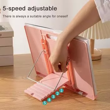 Подставка для книжной полки для чтения, регулируемый держатель для книг, портативная прочная настольная книжная полка для чтения с 5 позициями зажимов для страниц розовый