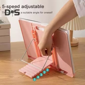 Подставка для книжной полки для чтения, регулируемый держатель для книг, портативная прочная настольная книжная полка для чтения с 5 позициями зажимов для страниц розовый