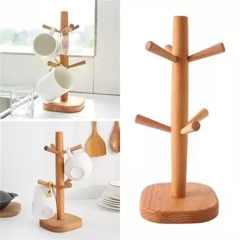 Подставка для кофейной кружки, держатель кофейной чашки для столешницы, деревянная подставка для кофейной чашки, держатель кофейной кружки с 6 крючками