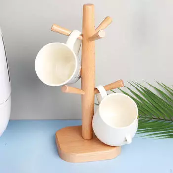 Подставка для кофейной кружки на дереве, практичное хранилище с 6 крючками, держатель для гостиной