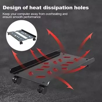 Подставка для компьютера Yousheng с регулируемой шириной, грузоподъемностью 80 кг, стальная роликовая стойка для процессора, регулируемый держатель для мобильной тележки с колесами чёрный