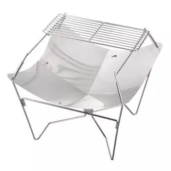 Подставка для костра BUNDOK Lotus + BD-467 с сеткой, нержавеющая сталь, в комплекте чехол для хранения, компактная, серебристая