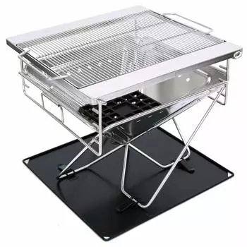 Подставка для костра L-размера, полный комплект, 5 регулировок высоты, гриль для барбекю, переносная печь для барбекю, складная сумка для переноски, в комплекте компактный гриль (03 L Размер Серебро)