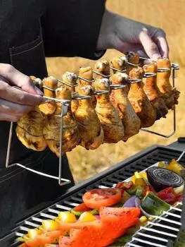 Подставка для крылышек и ножек курицы BBQ, 14 ячеек, нержавеющая сталь, подставка для гриля куриных ножек, жаровня для куриных ножек для духовки-гриля
