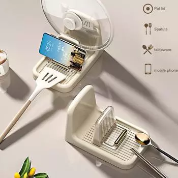 Подставка для крышки кастрюли, пластиковый держатель для ложки, подставка, кухонный органайзер, вилка, лопаточка, полка для сковороды, полка, посуда белый