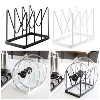 Подставка для крышки кухонной кастрюли с противоскользящим ковриком, 4 отделения, V-образный держатель для разделочной доски, кастрюля белый