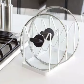 Подставка для крышки кухонной кастрюли с вырезом коврика, 4 отделения, V-образный противоскользящий держатель для доски, горшок белый