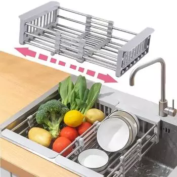 Подставка для кухонной мойки, регулируемая полка для сушки посуды из нержавеющей стали, держатель для тарелок, мисок, органайзер для посуды, сушилка для фруктов и овощей