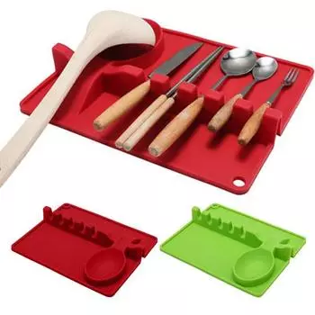Подставка для кухонной силиконовой посуды на 6 слотов, большая подставка для ложки и подставка для сбора капель для кухонной стойки, термостойкий держатель для посуды для плиты красный