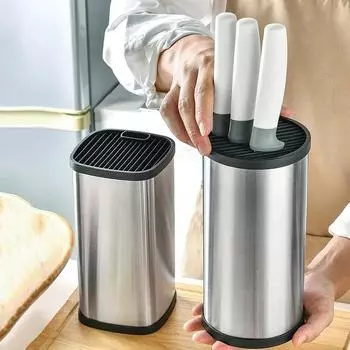 Подставка для кухонной вилки из нержавеющей стали, многофункциональная подставка для хранения ножей, органайзер для ножей, простое квадратное круглое ведро