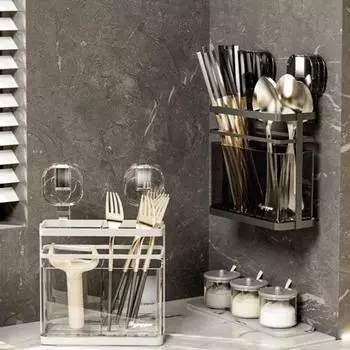 Подставка для кухонных принадлежностей с присоской, держатель для палочек для еды, большой емкости, установка без сверления, настенный органайзер для кухни с присоской, не требующий сверления чёрный