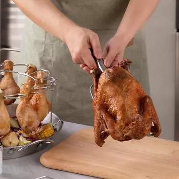 Подставка для куриных ножек на гриле, подставка для гриля из нержавеющей стали, подставка для куриных ножек, крылышек, антипригарный держатель для ножек, аксессуары для барбекю с поддоном