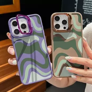 Подставка для линз цвета конфет TPU Soft Shell для iPhone 16 Pro Max 15 14 Pro 13 12 11 зеленая полоса противоударный матовый защитный чехол от падения iPhone 16 чёрный