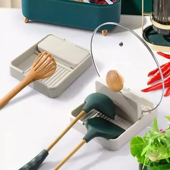 Подставка для ложки с держателем крышки Верхняя часть плиты Лопатка Половник Крышка кастрюли Подставка для посуды для столешницы Кухонные гаджеты Аксессуары для приготовления пищи 1pc бежевый