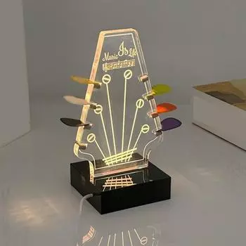 Подставка для медиатора с подсветкой в форме головки грифа гитары, держатель для медиатора с подсветкой, органайзер для медиаторов, подставка для хранения медиаторов, подарок любителям гитар