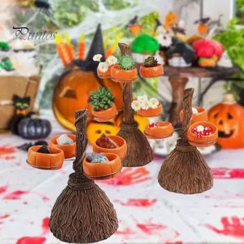 Подставка для метлы на Хэллоуин с 3/4/6 тыквенными мисками, жуткая миска для сладостей, поднос для еды, настольная подставка для метлы, стеллаж для хранения закусок, украшение 3pcs