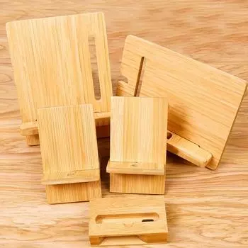 Подставка для мобильного телефона из бамбука с двумя отделениями и лазерным логотипом, 13x8 см 12.5*8*1.6cm